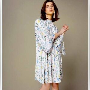 H&M x Anna Glover Floral Swing Dress, High Neck, Raglan Sleeve, Sz L, NWT